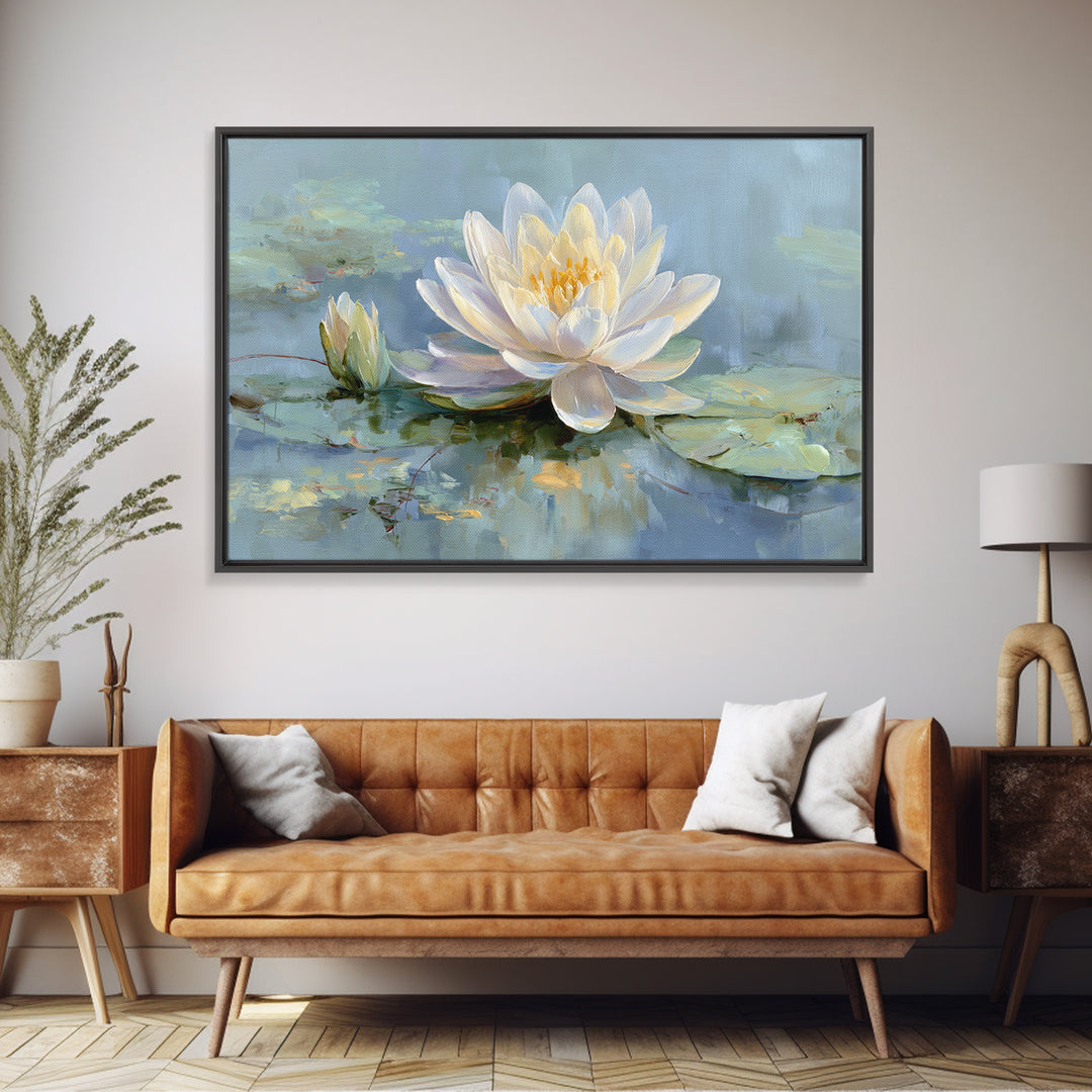 Lotus Flower on Still Water Canvas Print, Waiting Room Art, Textured Painting, Waiting Room Decor, Watercolor Art, Calm, WRA-3x2-67