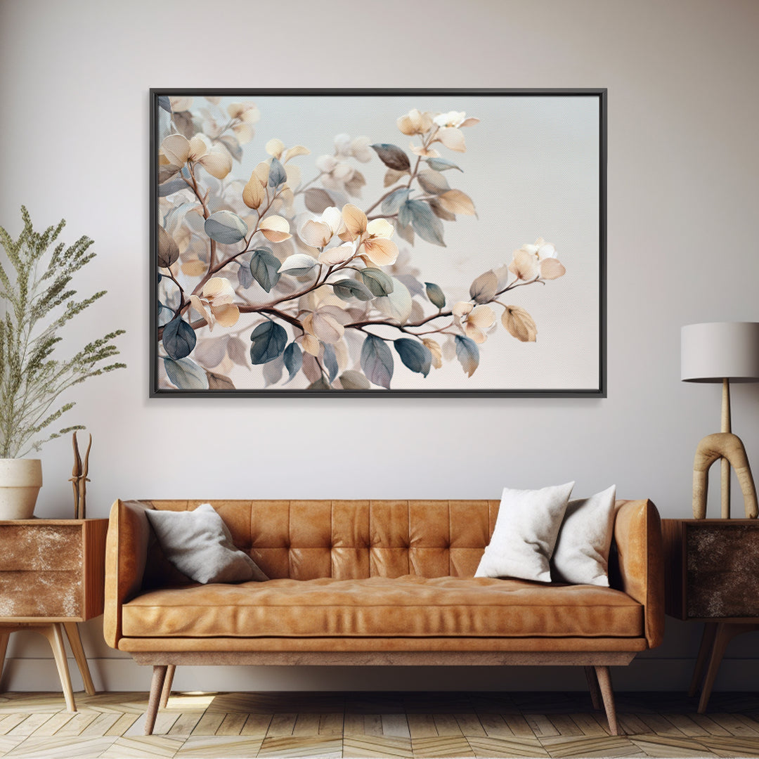 Neutral Botanical Branch Framed Canvas Print, Waiting Room Art, Home Decor, Waiting Room Decor, Fine Art, Calm, Modern Art, WRA-3x2-7