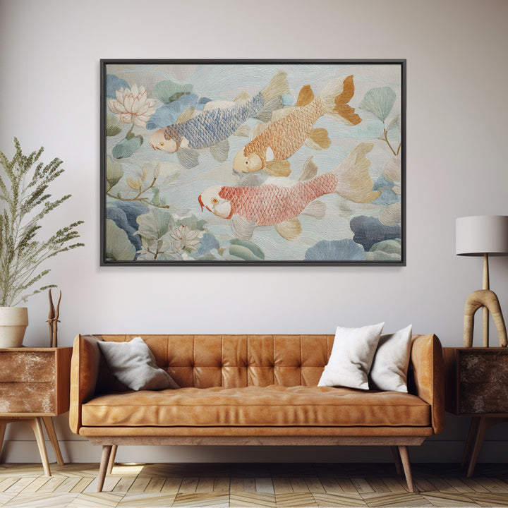 Gentle Koi Fish Framed Canvas Print, Waiting Room Art, Minimalist Wall Art, Waiting Room Decor, Oil Painting, Calm, Dental Art, WRA-3x2-74