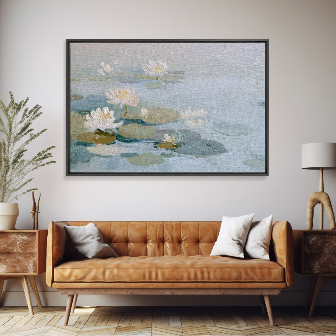 Lotus Flower on Still Water Framed Canvas Print, Waiting Room Art, Art, Waiting Room Decor, Watercolor Art, Calm, Bauhaus Print, WRA-3x2-91