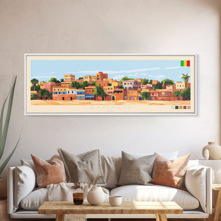 Bamako, Mali Travel Poster Panoramic Canvas Print, Bamako, Mali Painting, Mali Art, Bamako Travel Art, Guest Room Painting