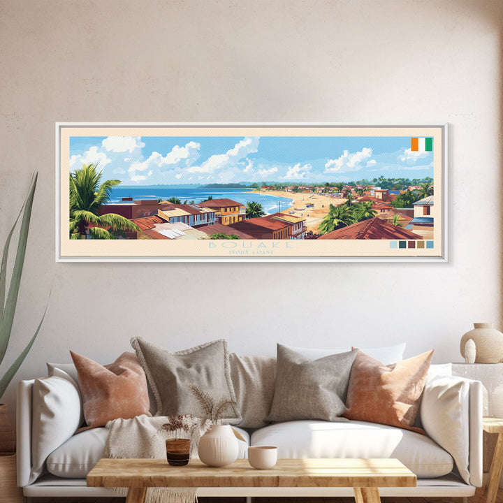 Bouake, Ivory Coast Panoramic Travel Poster Canvas Print, Bouake, Ivory Coast Painting, Ivory Coast Art, Bouake Panoramic Travel Art, Travel Painting