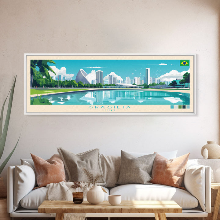 Brasilia, Brazil Panoramic Travel Poster Canvas Print, Brasilia, Brazil Painting, Brazil Art, Brasilia Panoramic Travel Art, Travel Painting