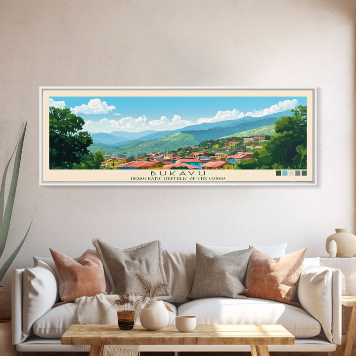 Bukavu, Congo Panoramic Travel Poster Canvas Print, Bukavu, Congo Painting, Congo Art, Bukavu Travel Art, Living Room Painting