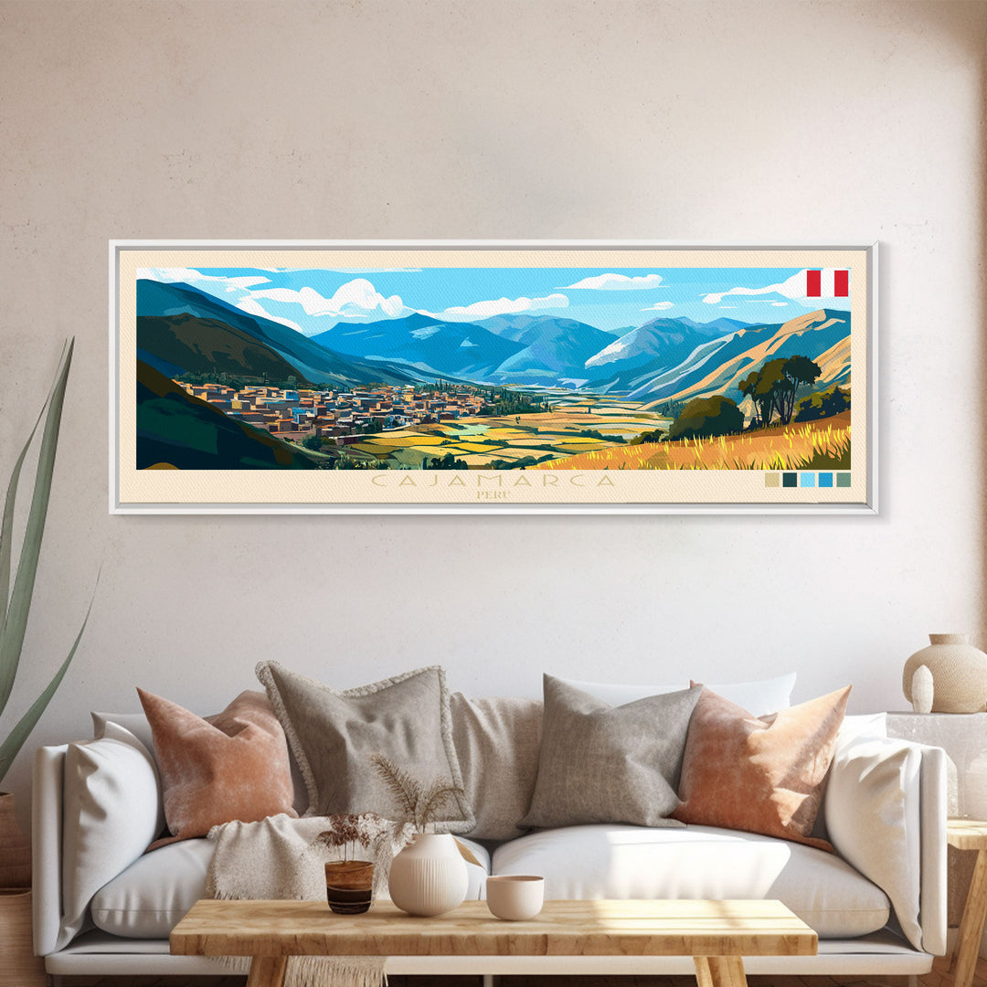 Cajamarca, Peru Panoramic Travel Poster Canvas Print, Cajamarca, Peru Painting, Peru Art, Cajamarca Travel Art, Guest Room Painting