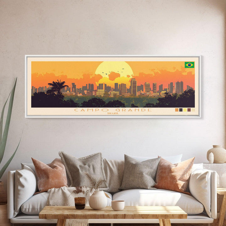 Campo Grande, Brazil Panoramic Travel Poster Canvas Print, Campo Grande, Brazil Painting, Brazil Art, Campo Grande Panoramic Travel Art, Travel Painting
