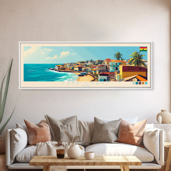 Cape Coast, Ghana Panoramic Travel Poster Canvas Print, Cape Coast, Ghana Painting, Ghana Art, Cape Coast Panoramic Travel Art, Travel Painting