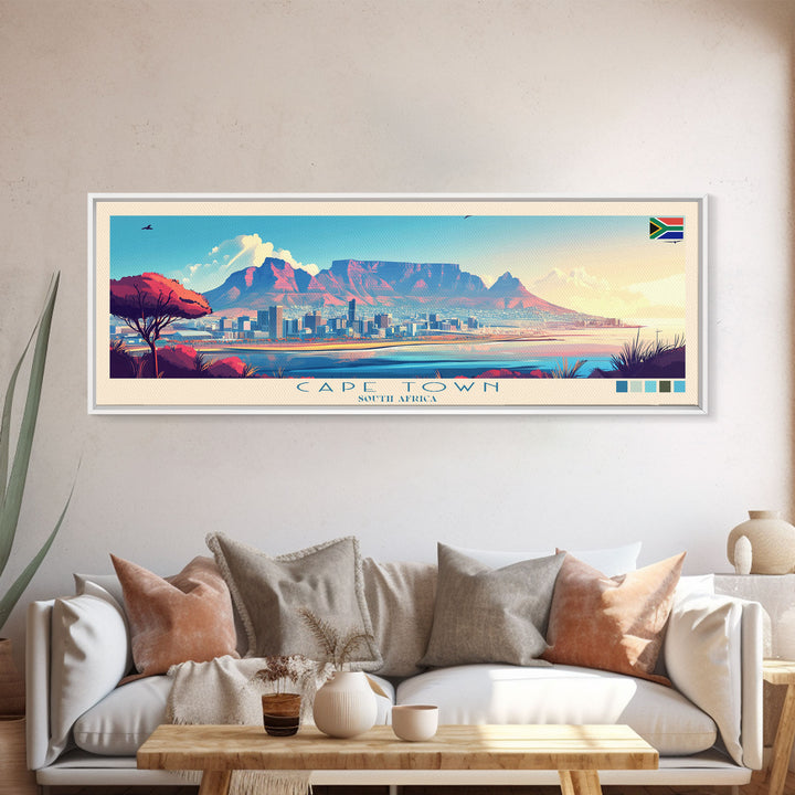 Cape Town, South Africa Panoramic Travel Poster Canvas Print, Cape Town, South Africa Painting, South Africa Art, Cape Town Travel Art, Guest Room Painting