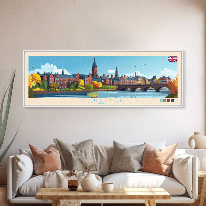 Carlisle, England Travel Poster Panoramic Canvas Print, Carlisle, England Painting, England Art, Carlisle Travel Art, Guest Room Painting