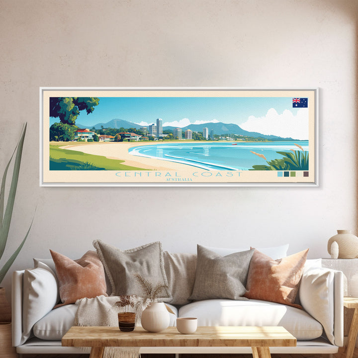 Central Coast, Australia Panoramic Travel Poster Canvas Print, Central Coast, Australia Painting, Australia Art, Central Coast Panoramic Travel Art, Travel Painting