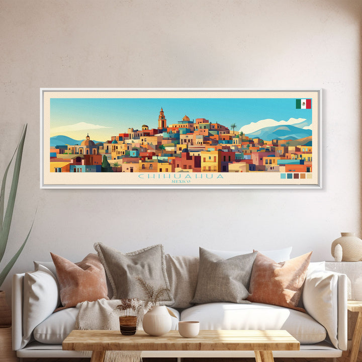 Chihuahua, Mexico Panoramic Travel Poster Canvas Print, Chihuahua, Mexico Painting, Mexico Art, Chihuahua Panoramic Travel Art, Travel Painting
