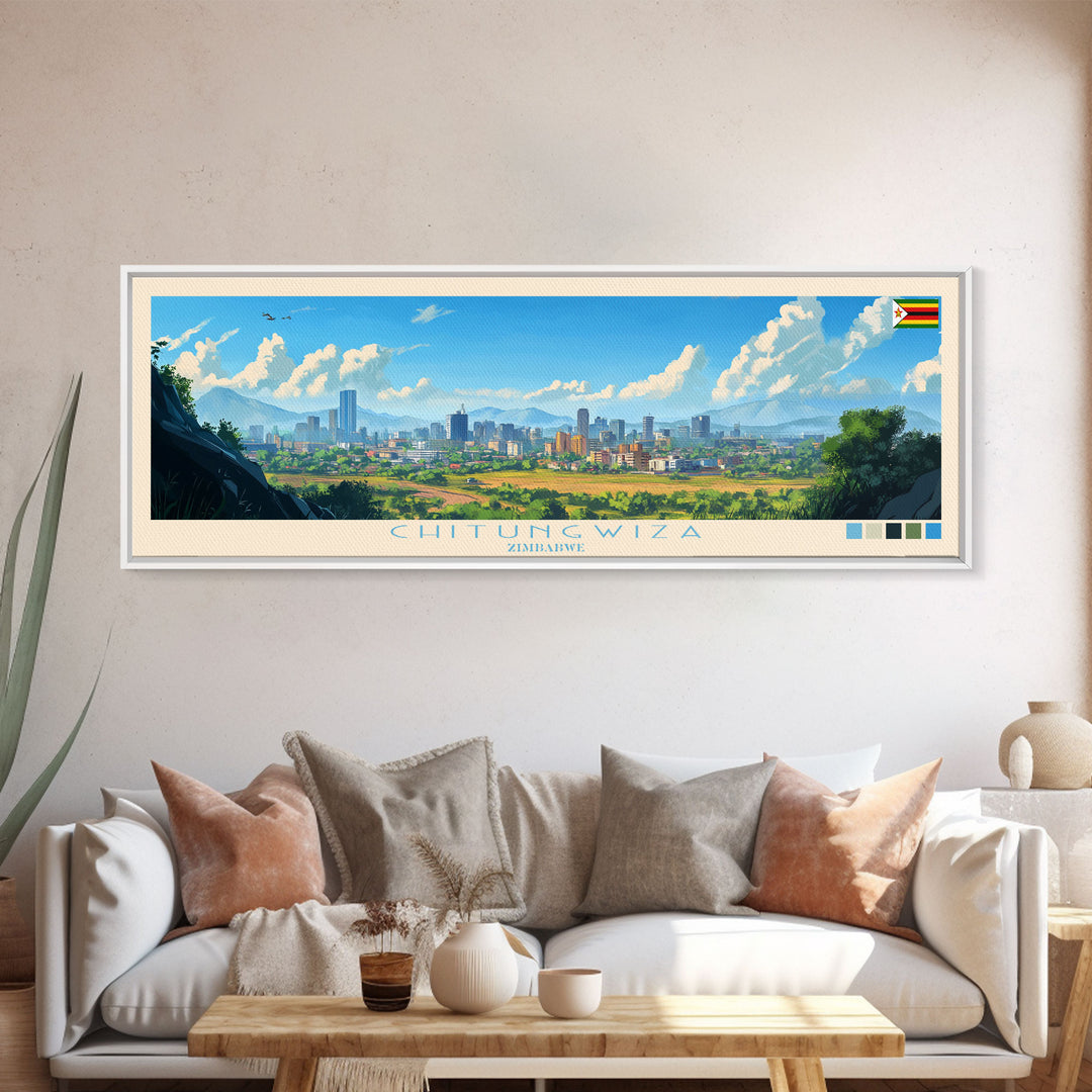 Chitungwiza, Zimbabwe Panoramic Travel Poster Canvas Print, Chitungwiza, Zimbabwe Painting, Zimbabwe Art, Chitungwiza Panoramic Travel Art, Travel Painting
