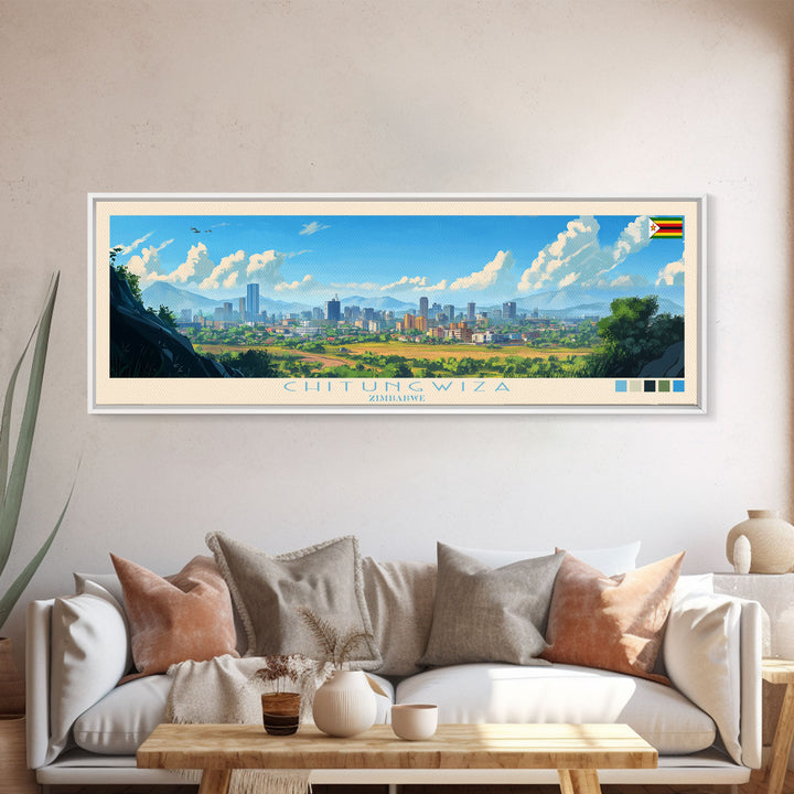 Chitungwiza, Zimbabwe Panoramic Travel Poster Canvas Print, Chitungwiza, Zimbabwe Painting, Zimbabwe Art, Chitungwiza Panoramic Travel Art, Travel Painting