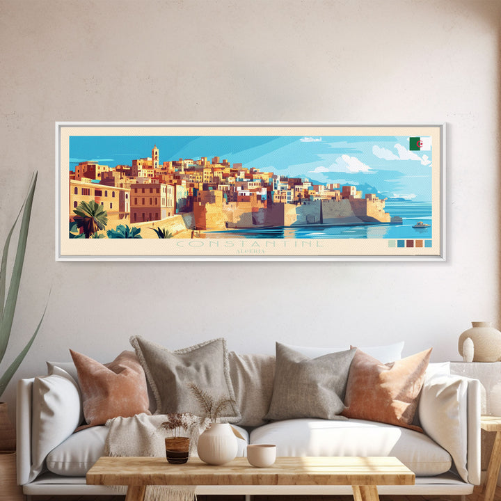 Constantine, Algeria Panoramic Travel Poster Canvas Print, Constantine, Algeria Painting, Algeria Art, Constantine Panoramic Travel Art, Travel Painting