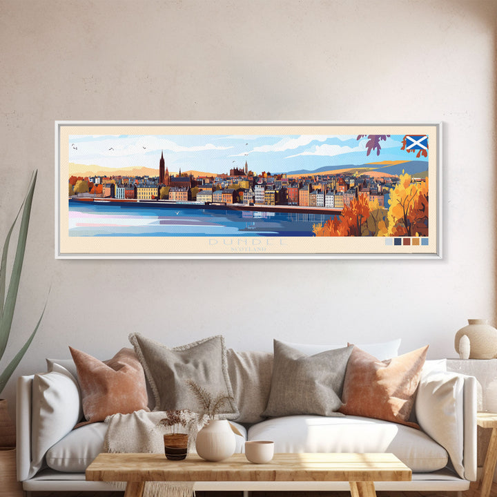 Dundee, Scotland Panoramic Travel Poster Canvas Print, Dundee, Scotland Painting, Scotland Art, Dundee Panoramic Travel Art, Travel Painting