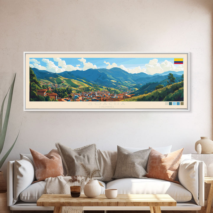 Soacha, Colombia Panoramic Travel Poster Canvas Print, Soacha, Colombia Painting, Colombia Art, Soacha Travel Art, Guest Room Painting