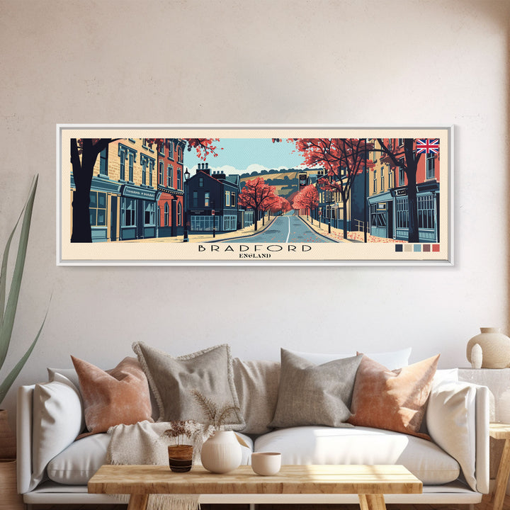 Bradford, England Panoramic Canvas Print, Bradford, England Painting, England Art, Bradford Travel Poster, Travel Art, Vacation Gift