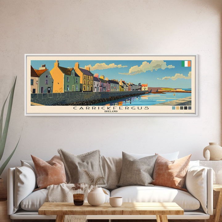 Carrickfergus, Ireland Panoramic Canvas Print, Carrickfergus, Ireland Painting, Ireland Art, Carrickfergus Travel Poster, Travel Art, Living Room Painting