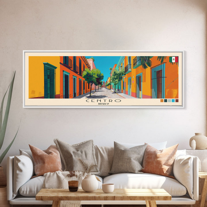 Centro, Mexico Panoramic Canvas Print, Centro, Mexico Painting, Mexico Art, Centro Travel Poster, Travel Art, Living Room Painting
