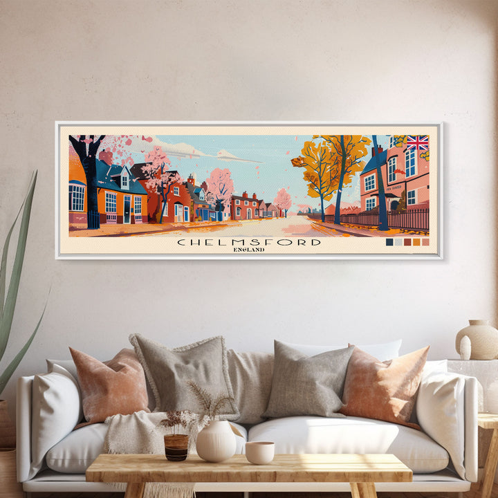 Chelmsford, England Panoramic Canvas Print, Chelmsford, England Painting, England Art, Chelmsford Travel Poster, Travel Art, Guest Room Painting