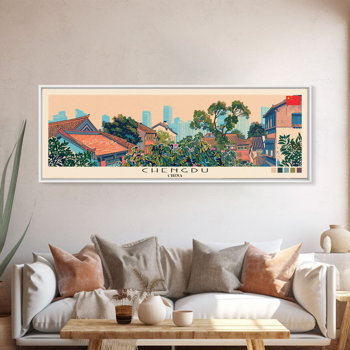 Chengdu, China Panoramic Canvas Print, Chengdu, China Painting, China Art, Chengdu Travel Poster, Travel Art, Vacation Gift