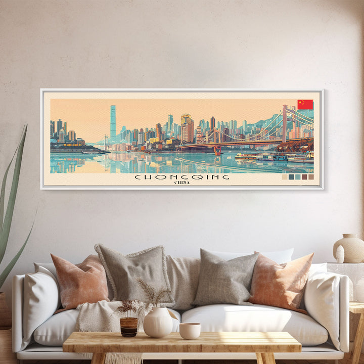 Chongqing, China Panoramic Canvas Print, Chongqing, China Painting, China Art, Chongqing Travel Poster, Travel Art, Living Room Painting