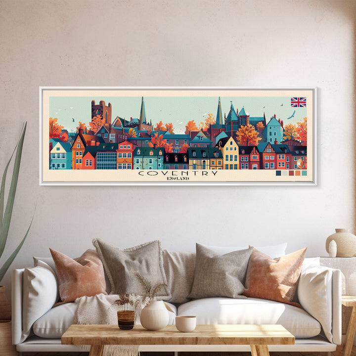 Coventry, England Panoramic Canvas Print, Coventry, England Painting, England Art, Coventry Travel Poster, Travel Art, Living Room Painting