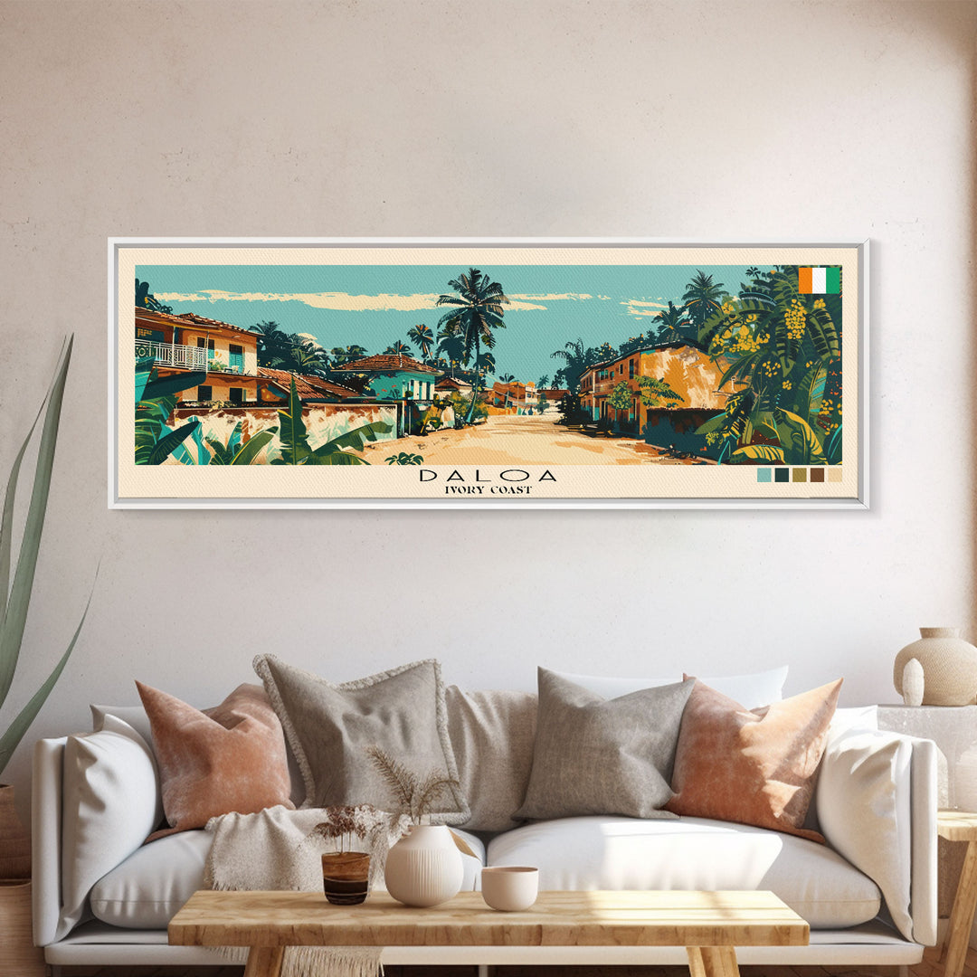 Daloa, Ivory Coast Panoramic Canvas Print, Daloa, Ivory Coast Painting, Ivory Coast Art, Daloa Travel Poster, Travel Art, Living Room Painting