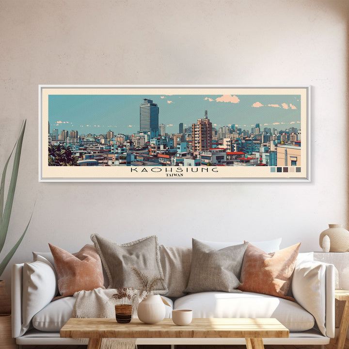 Kaohsiung, Taiwan Panoramic Canvas Print, Kaohsiung, Taiwan Painting, Taiwan Art, Kaohsiung Travel Poster, Travel Art, Vacation Gift