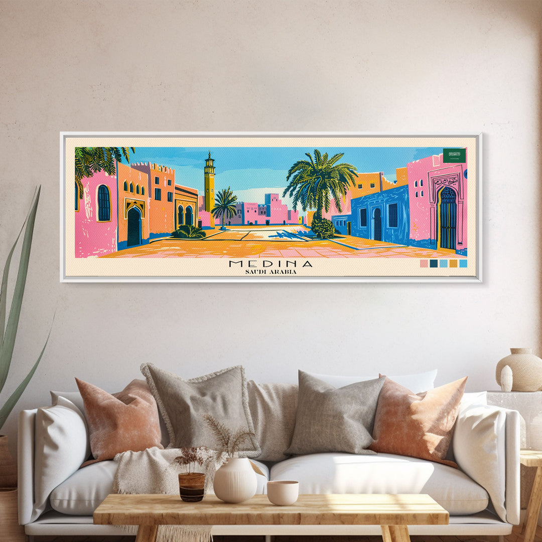 Medina, Saudi Arabia Panoramic Canvas Print, Medina, Saudi Arabia Painting, Saudi Arabia Art, Medina Travel Poster, Travel Art, Living Room Painting