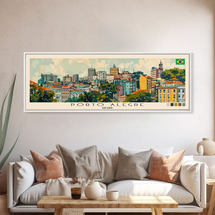 Porto Alegre, Brazil Panoramic Canvas Print, Porto Alegre, Brazil Painting, Brazil Art, Porto Alegre Travel Poster, Travel Art, Housewarming Gift