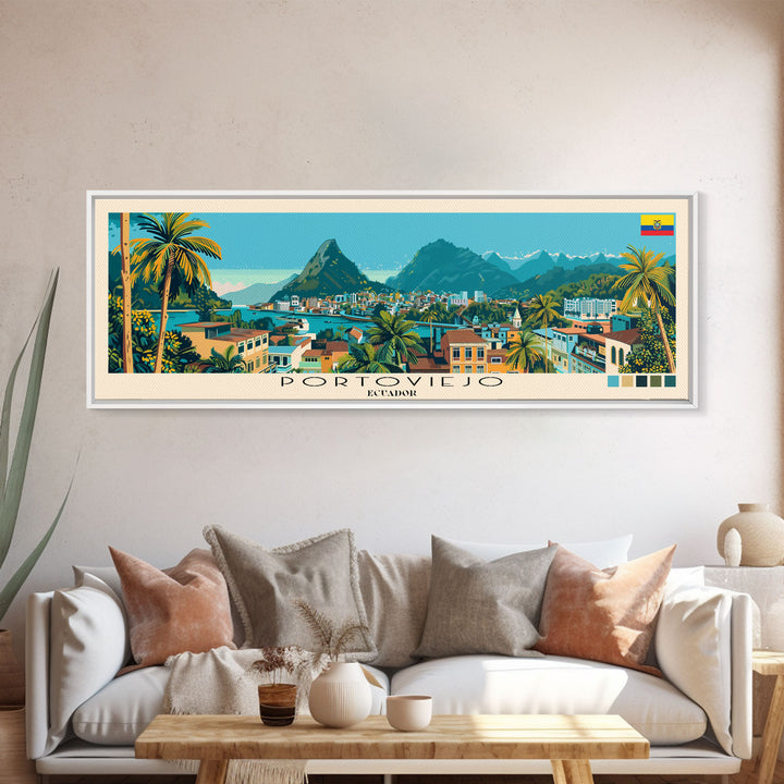 Portoviejo, Ecuador Panoramic Canvas Print, Portoviejo, Ecuador Painting, Ecuador Art, Portoviejo Travel Poster, Travel Art, Guest Room Painting