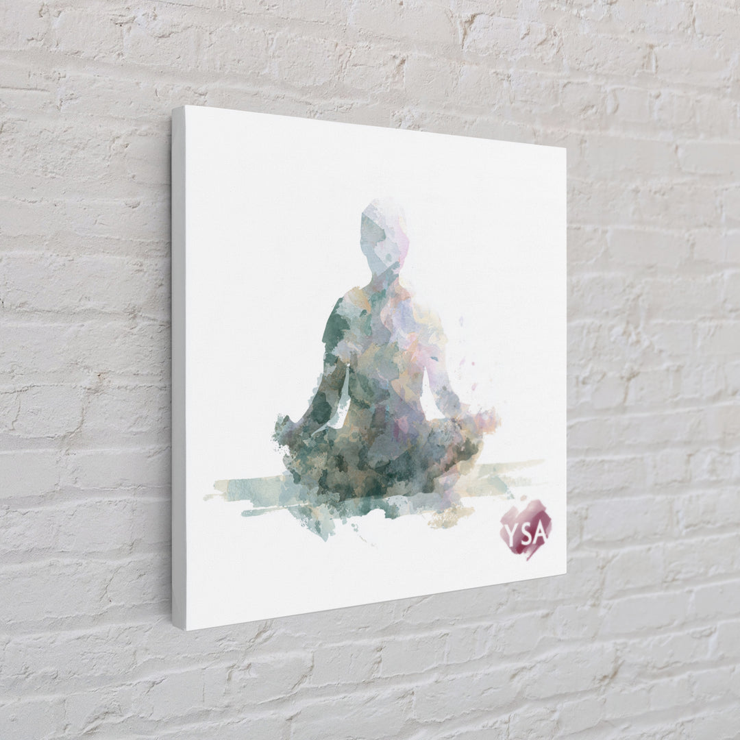 Soft Watercolor Aura Around Seated Figure Canvas Print, Yoga Studio Art, Living Room Wall Art, Yoga Studio Decor, Balance, YSA-1x1-23