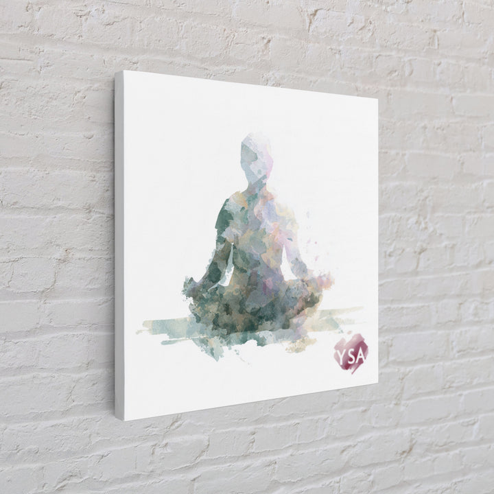 Soft Watercolor Aura Around Seated Figure Canvas Print, Yoga Studio Art, Living Room Wall Art, Yoga Studio Decor, Balance, YSA-1x1-23