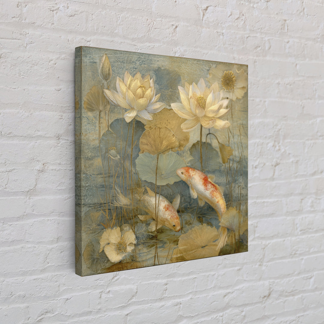 Lotus and Koi Water Scene Framed Canvas Print, Yoga Studio Art, Minimalist Art, Yoga Studio Decor, Fine Art, Balance, YSA-1x1-46
