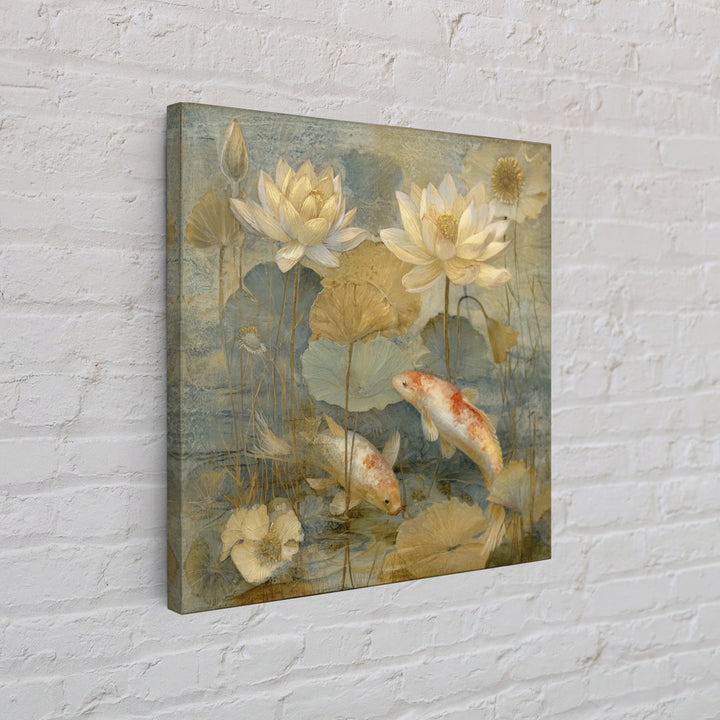 Lotus and Koi Water Scene Framed Canvas Print, Yoga Studio Art, Minimalist Art, Yoga Studio Decor, Fine Art, Balance, YSA-1x1-46