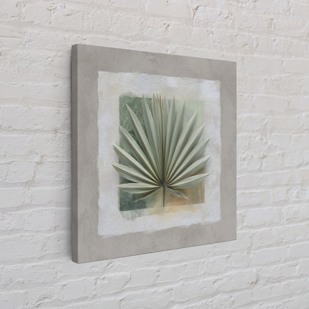 Gentle Palm Leaf Shadow on Plaster Framed Canvas Print, Yoga Studio Art, Art Print, Yoga Studio Decor, Oil Painting, Balance, YSA-1x1-48