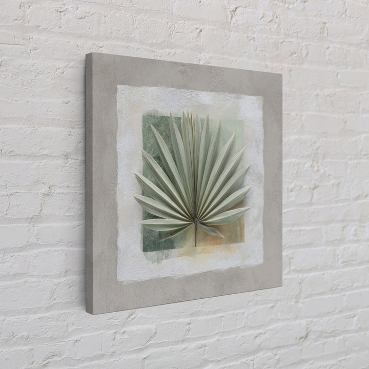 Gentle Palm Leaf Shadow on Plaster Framed Canvas Print, Yoga Studio Art, Art Print, Yoga Studio Decor, Oil Painting, Balance, YSA-1x1-48