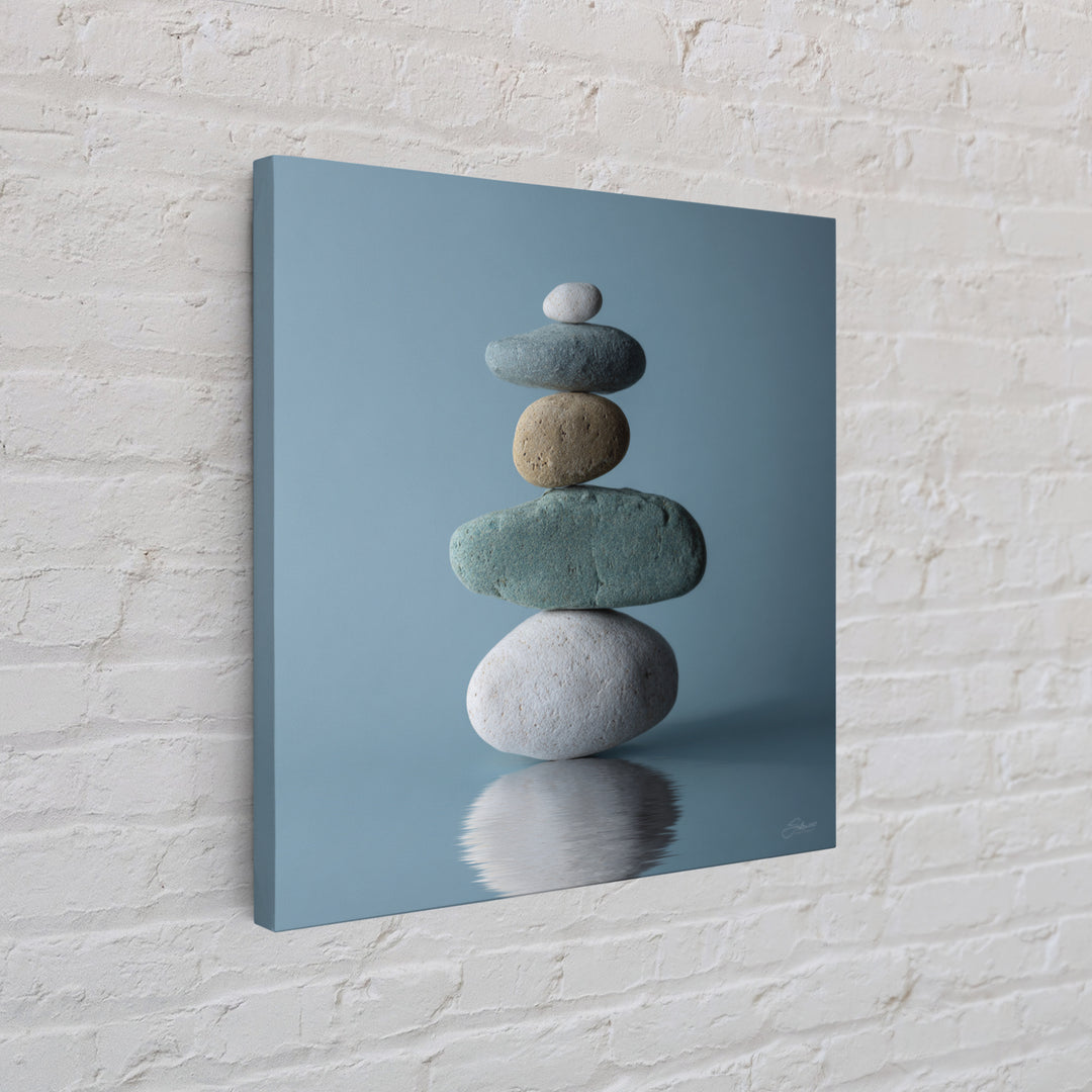 Balanced Stones Beside Calm Water Framed Canvas Print, Yoga Studio Art, Art Nouveau Decor, Yoga Studio Decor, Fine Art, Balance, YSA-1x1-52