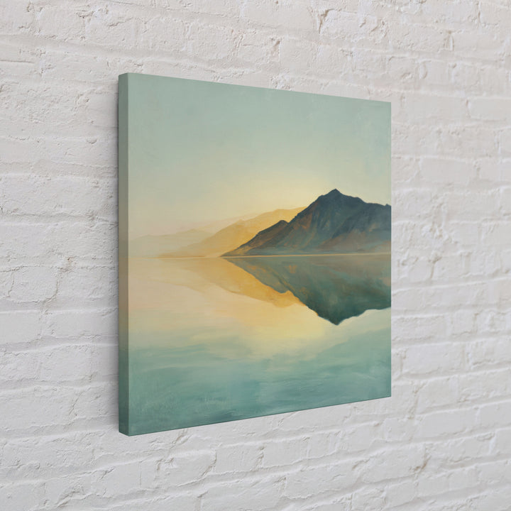Sunrise Mountain Lake Reflection Framed Canvas Print, Yoga Studio Art, Boho Art, Yoga Studio Decor, Oil Painting, Balance, YSA-1x1-68