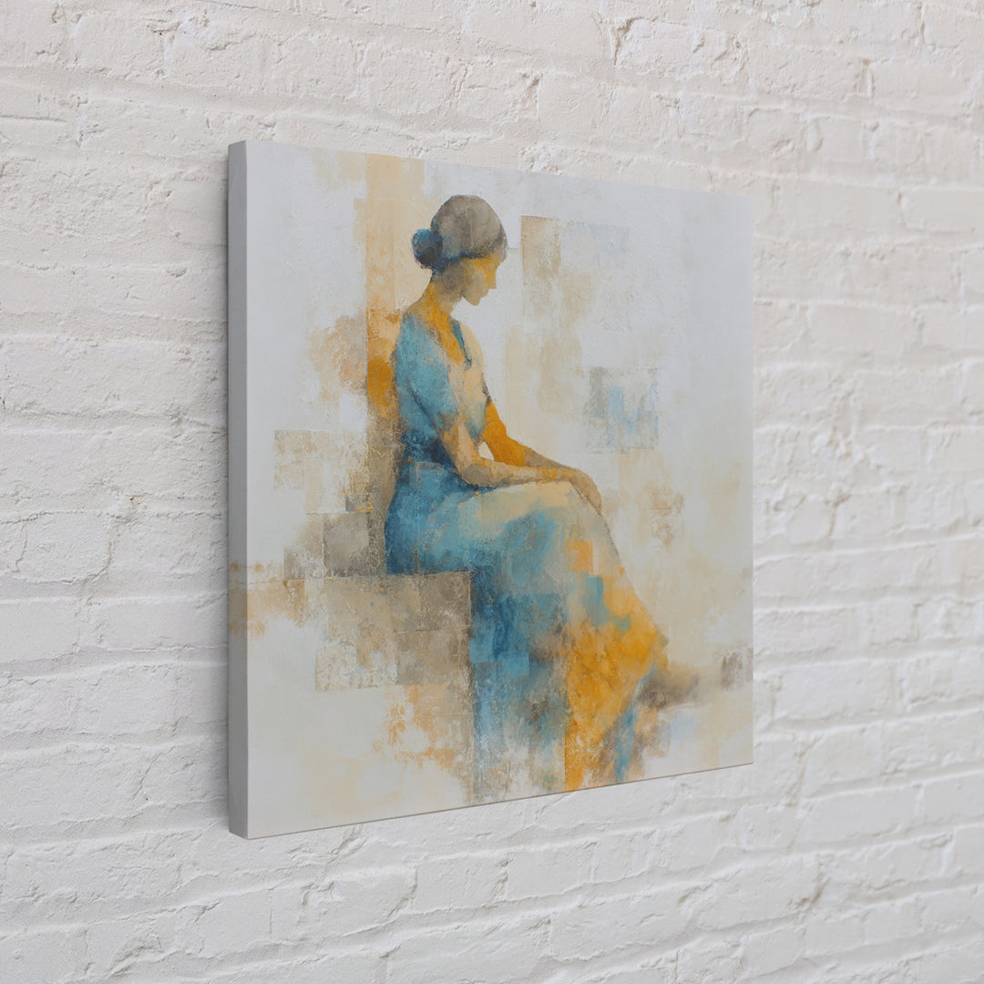 Soft Watercolor Aura Around Seated Figure Framed Canvas Print, Yoga Studio Art, Feminine Wall Art, Yoga Studio Decor, Balance, YSA-1x1-71