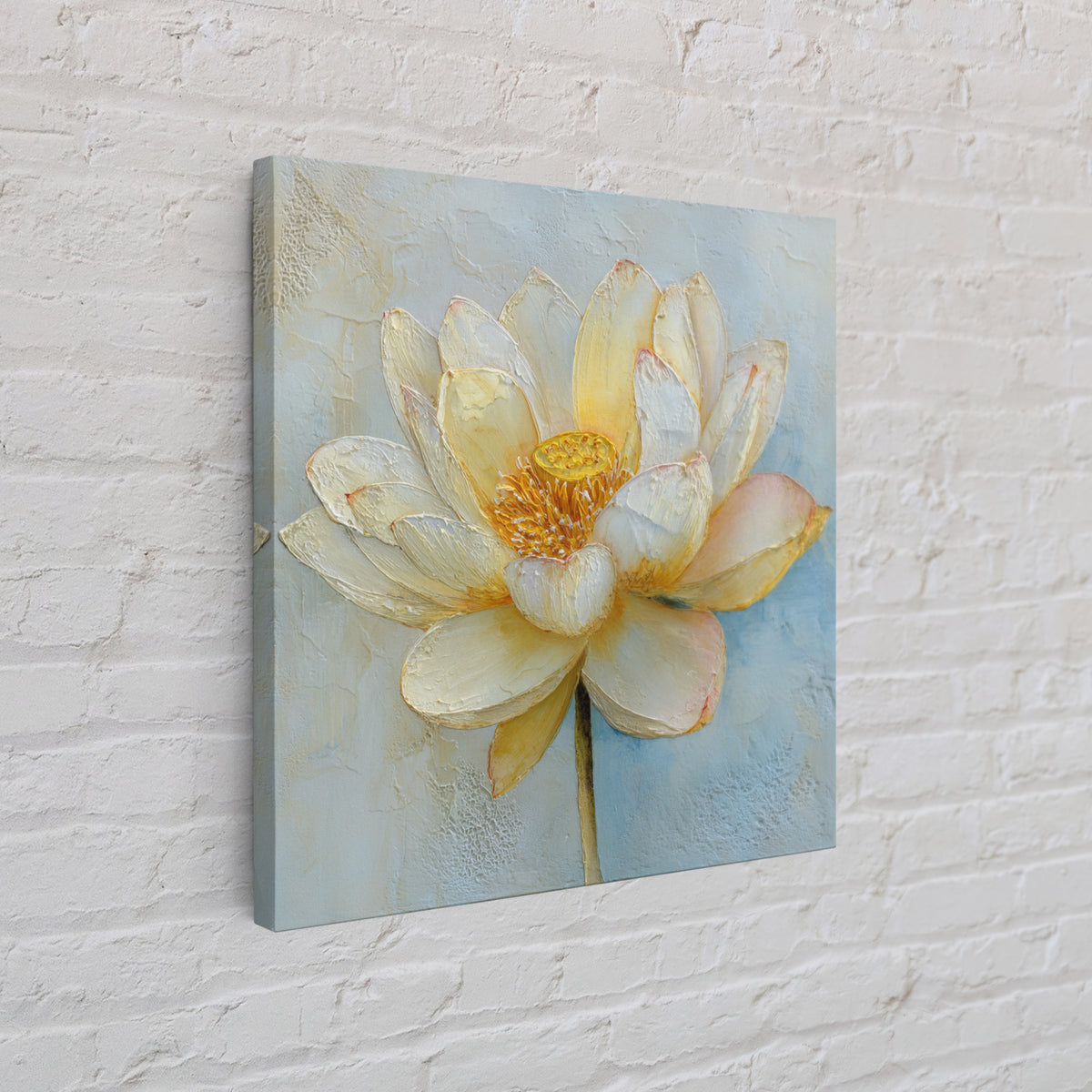 Lotus Flower with Soft Golden Glow Canvas Print, Yoga Studio Art, Neutral Decor, Yoga Studio Decor, Fine Art, Balance, YSA-1x1-75