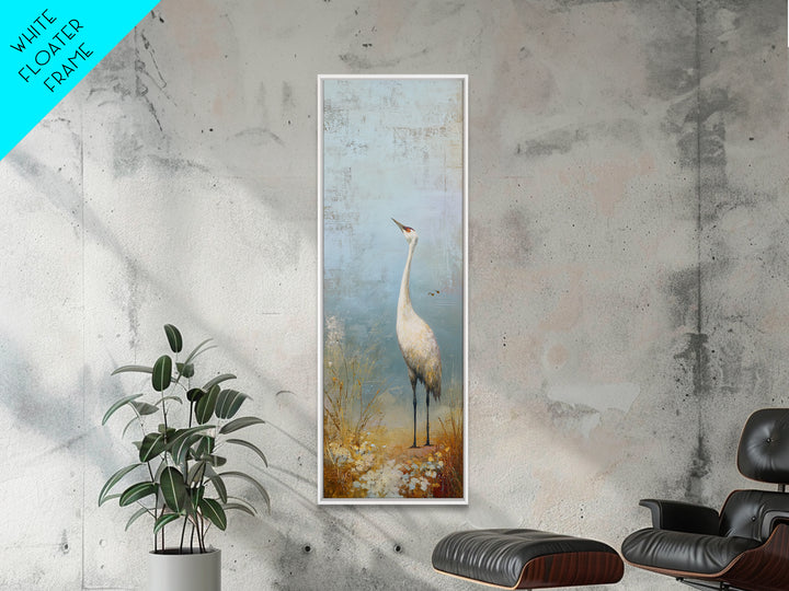 White Crane in Misty Morning Framed Canvas Print, Yoga Studio Art, Black and White Art, Yoga Studio Decor, Fine Art, Balance, YSA-1x3-75
