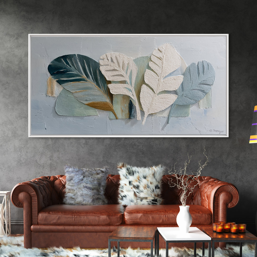 Gentle Palm Leaf Shadow on Plaster Framed Canvas Print, Yoga Studio Art, Fine Art Print, Yoga Studio Decor, Fine Art, Balance, YSA-2x1-20