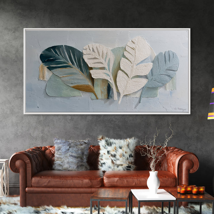 Gentle Palm Leaf Shadow on Plaster Framed Canvas Print, Yoga Studio Art, Fine Art Print, Yoga Studio Decor, Fine Art, Balance, YSA-2x1-20