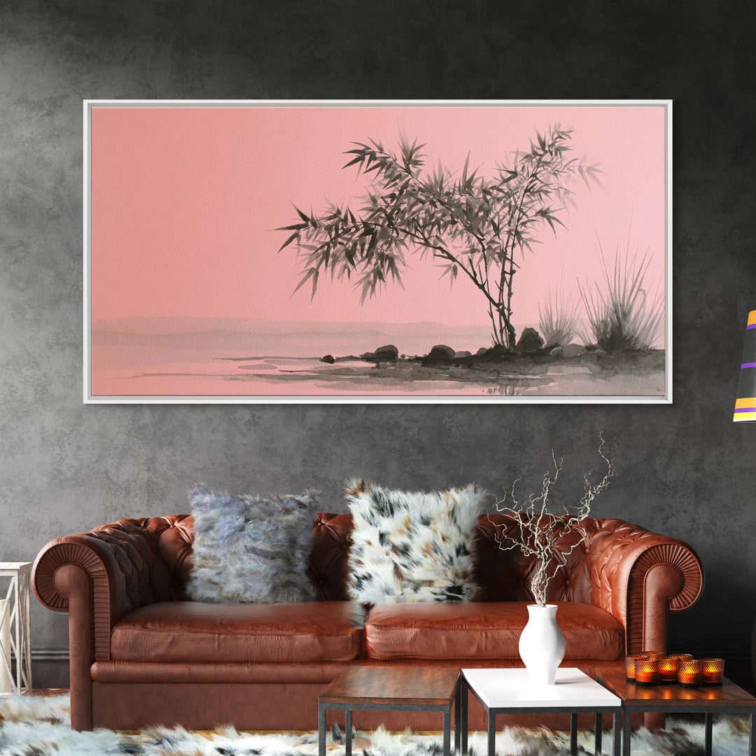 Bamboo and Mist Ink Wash Composition Canvas Print, Yoga Studio Art, Contemporary Art, Yoga Studio Decor, Fine Art, Balance, YSA-2x1-54