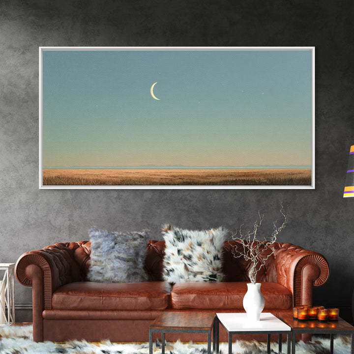 Crescent Moon and Stars Canvas Print, Yoga Studio Art, Room Decor, Yoga Studio Decor, Oil Painting, Balance, Wall Art Print, YSA-2x1-62
