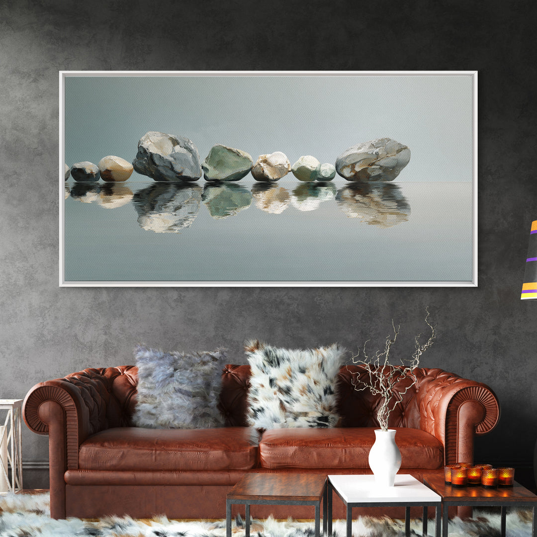 Sunrise Mountain Lake Reflection Canvas Print, Yoga Studio Art, Living Room Decor, Yoga Studio Decor, Oil Painting, Balance, YSA-2x1-64