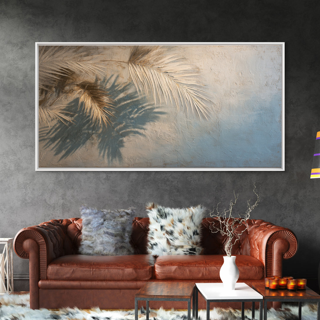 Gentle Palm Leaf Shadow on Plaster Canvas Print, Yoga Studio Art, Wall Art Print, Yoga Studio Decor, Watercolor Art, Balance, YSA-2x1-68