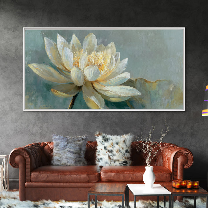 Lotus Flower with Soft Golden Glow Canvas Print, Yoga Studio Art, Minimalist Art, Yoga Studio Decor, Fine Art, Balance, YSA-2x1-71